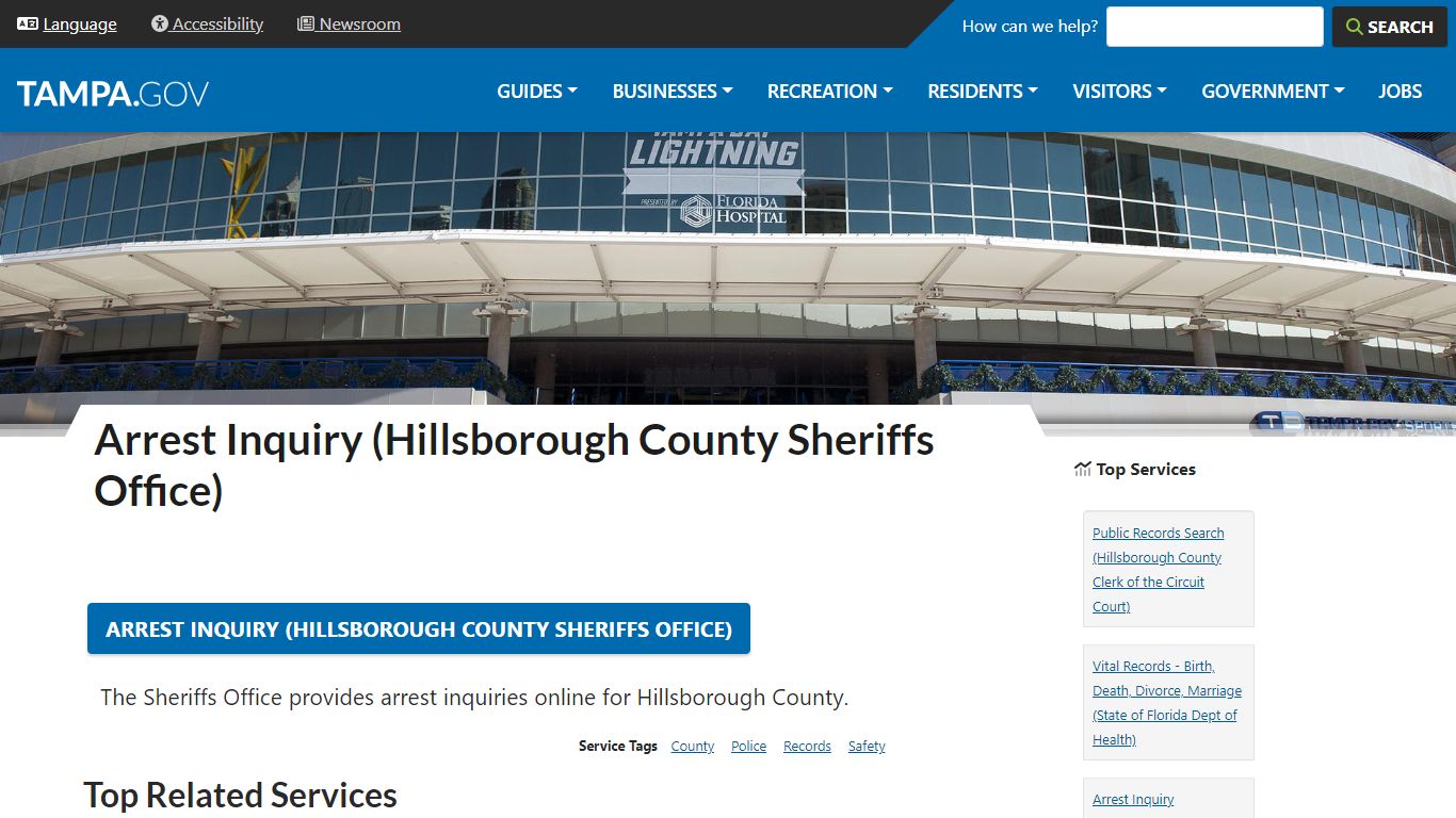 Arrest Inquiry (Hillsborough County Sheriffs Office) - City of Tampa